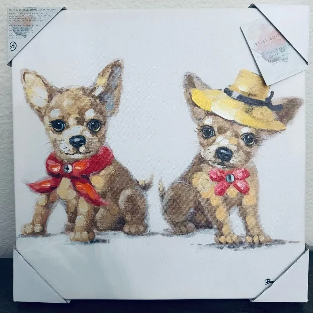 Chihuahua Dog Couple Portrait Canvas Painting Wall Art Decor